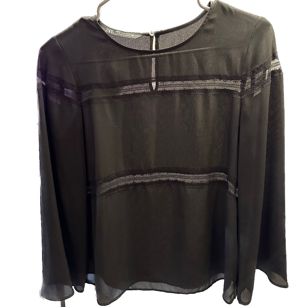 Zara Black Lace Cut-Out Top (Size XS)
